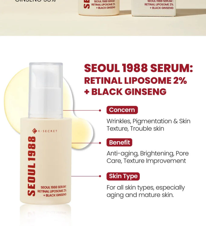 KSECRET SEOUL 1988 Serum : Retinal Liposome 2% + Black Ginseng 30ml