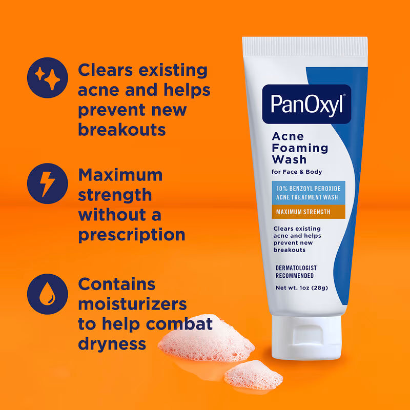 PanOxyl Acne Foaming Wash Benzoyl Peroxide 10% Maximum Strength 28gm